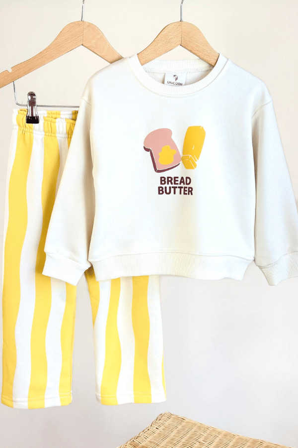 Çocuk Sırt Baskılı Sweatshirt ve Eşofman Takım Sarı