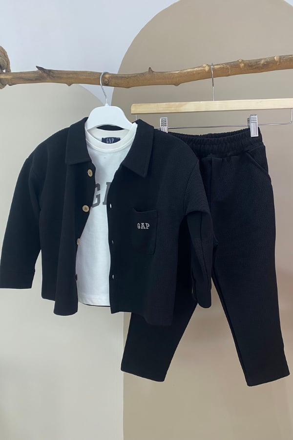 Erkek Çocuk  Gömlek Tshirt Pantolon 3 Lü Takım (Siyah)