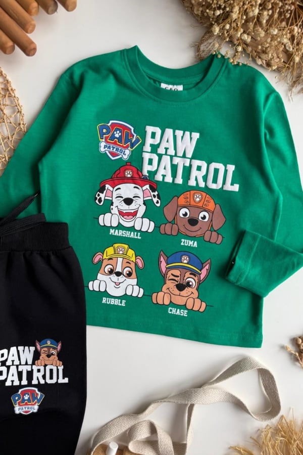 Erkek Çocuk Paw Petrol Baskılı İnce Eşofman Takım Yeşil