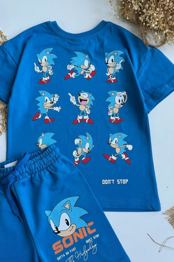 Erkek Çocuk Sonic Baskılı Eşofman Takım Mavi