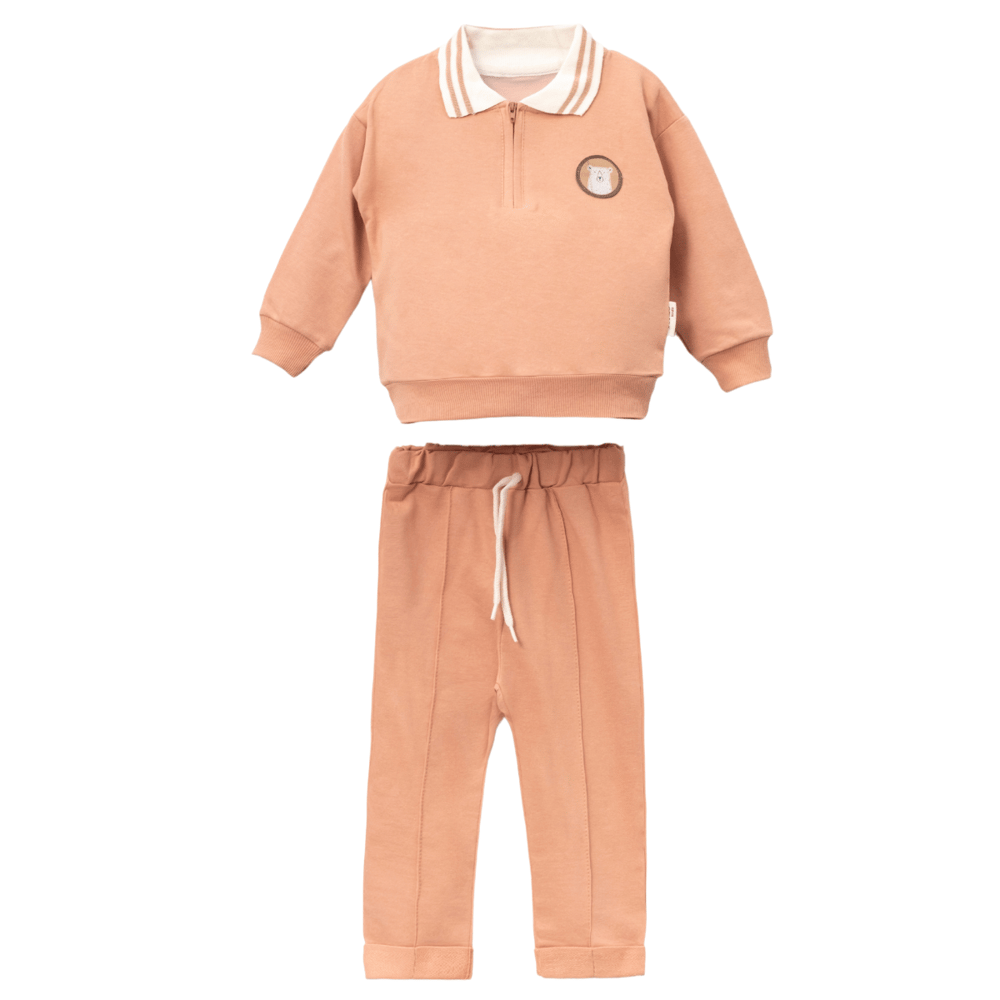 Fermuarlı Polo Yaka Bebek Takımı – Sweatshirt & Jogger Alt