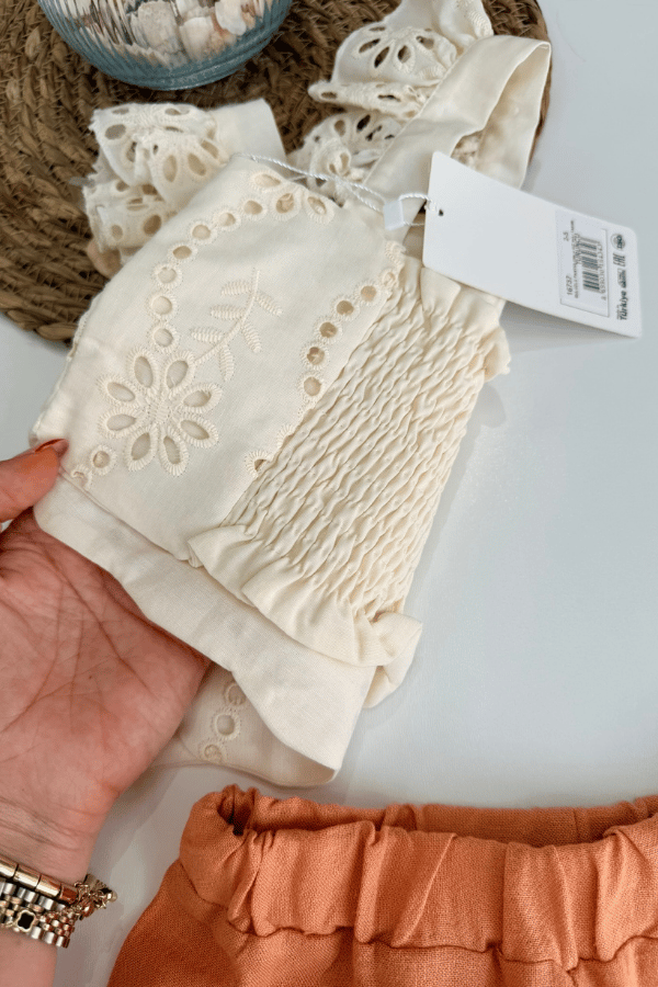 Kız Çocuk Dantel Detaylı Crop Bluz ve Pantolon Takım