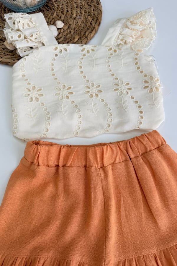 Kız Çocuk Dantel Detaylı Crop Bluz ve Pantolon Takım