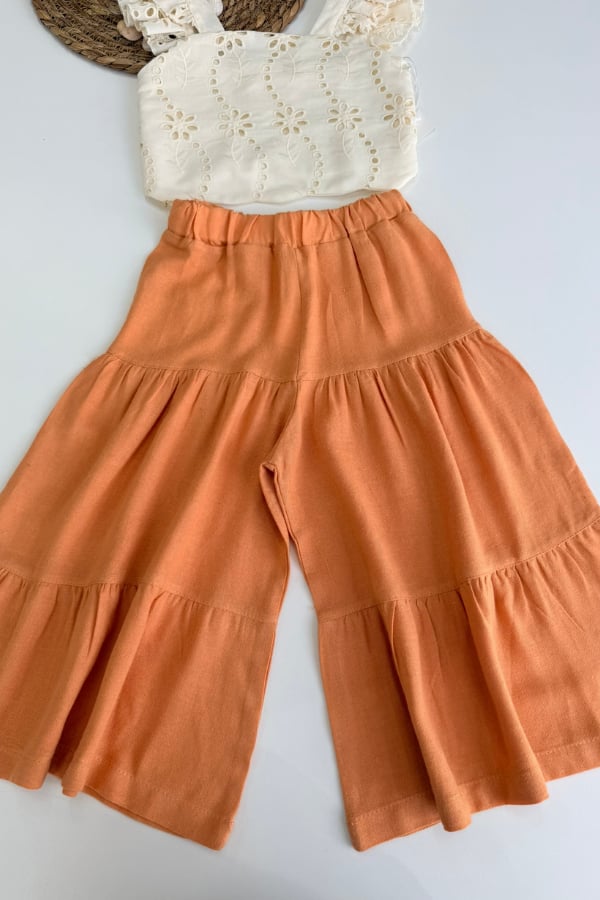 Kız Çocuk Dantel Detaylı Crop Bluz ve Pantolon Takım