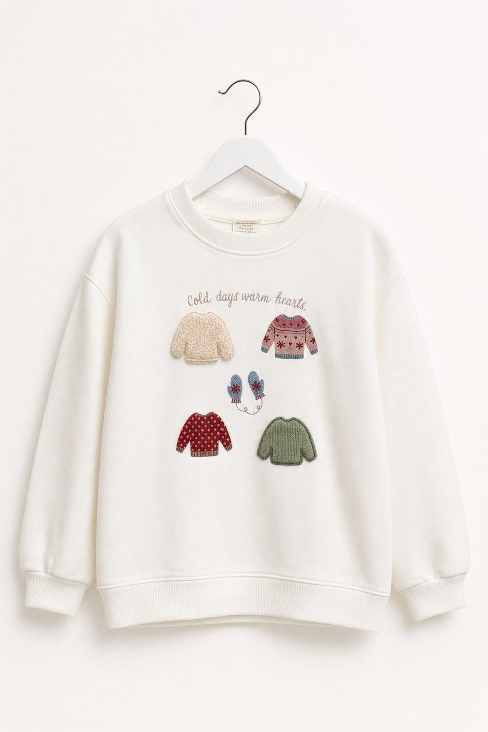 Kız Çocuk Kazak Baskılı Oversize Sweatshirt Ekru