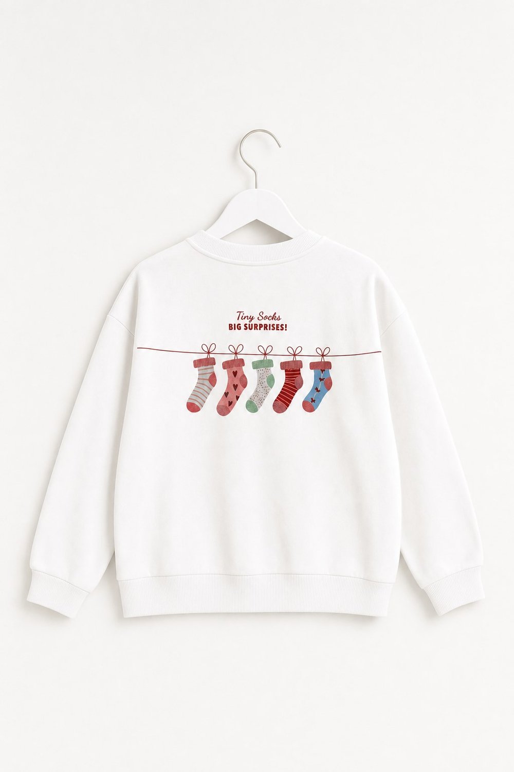 Kız Çocuk Kazak Baskılı Oversize Sweatshirt Ekru