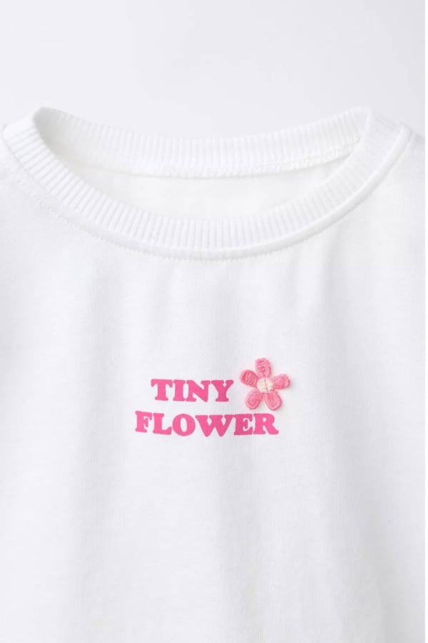 Kız Çocuk Kurdale Detaylı Tshirt Beyaz