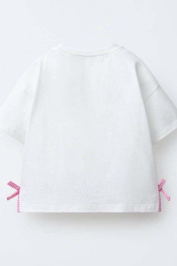 Kız Çocuk Kurdale Detaylı Tshirt Beyaz