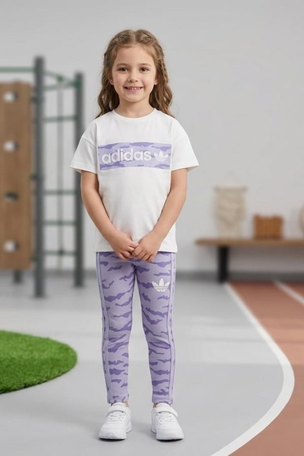 Kız Çocuk Logo Baskılı Taytlı Takım Lila