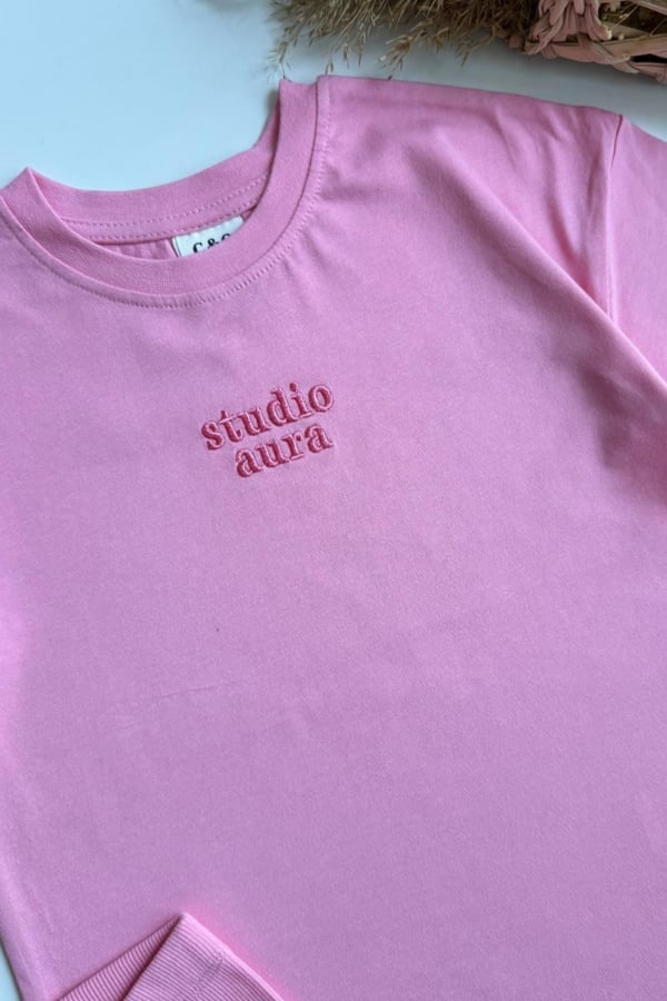 Kız Çocuk Yazı Nakışlı Tişört ve Kısa Fitilli Tayt Takım Pembe