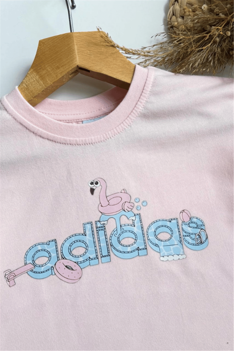 Kız Çocuk Yazlık Logo Baskılı Tişört ve Şort Takım Pembe