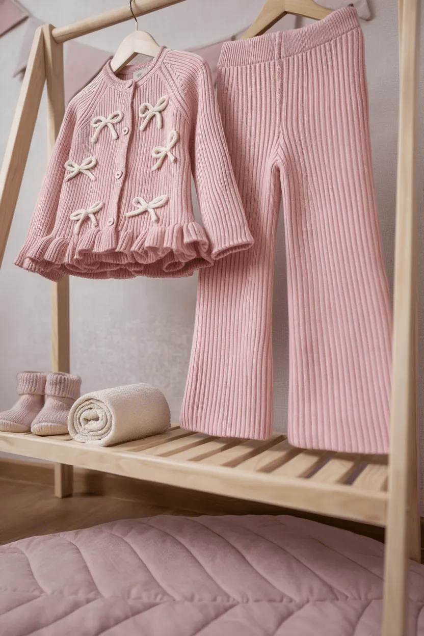 Kurdele Aplikeli Pembe Triko Takım – Kız Çocuk, 3–10 Yaş