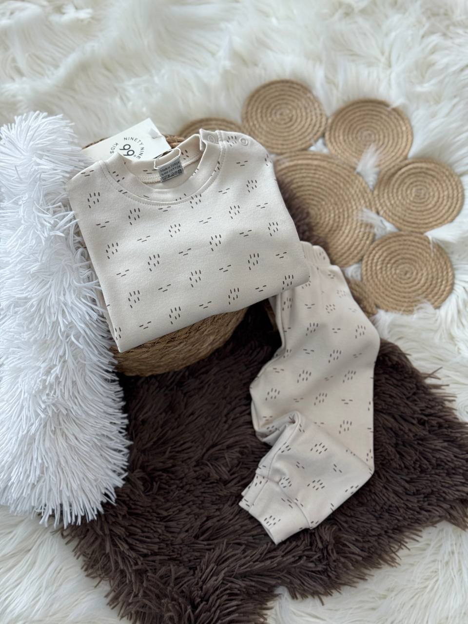 Çocuk Pijama Takımı Desenli Krem