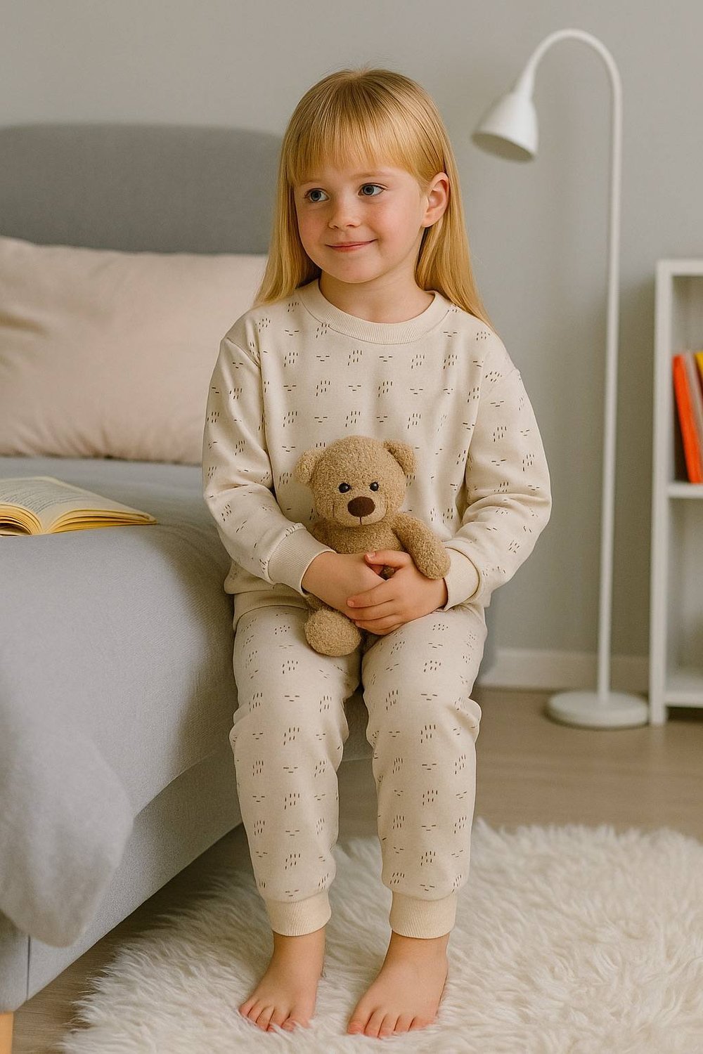 Çocuk Pijama Takımı Desenli Krem
