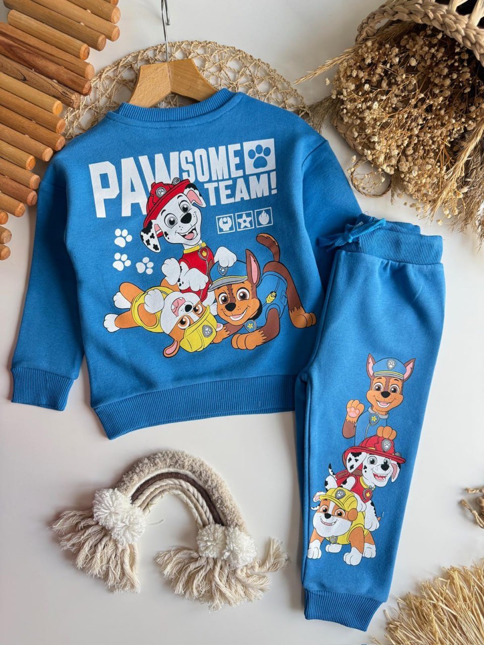 Paw Patrol Saks Mavi Takım – Erkek Çocuk, %100 Pamuk, 3 İplik Şardonsuz, 2–8 Yaş