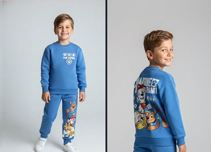 Paw Patrol Saks Mavi Takım – Erkek Çocuk, %100 Pamuk, 3 İplik Şardonsuz, 2–8 Yaş
