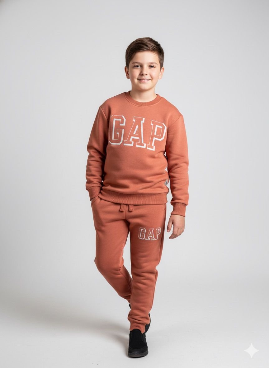 Tarçın Rengi Çift Cepli Çocuk Takımı – Sweatshirt & Jogger Alt, 5–14 Yaş