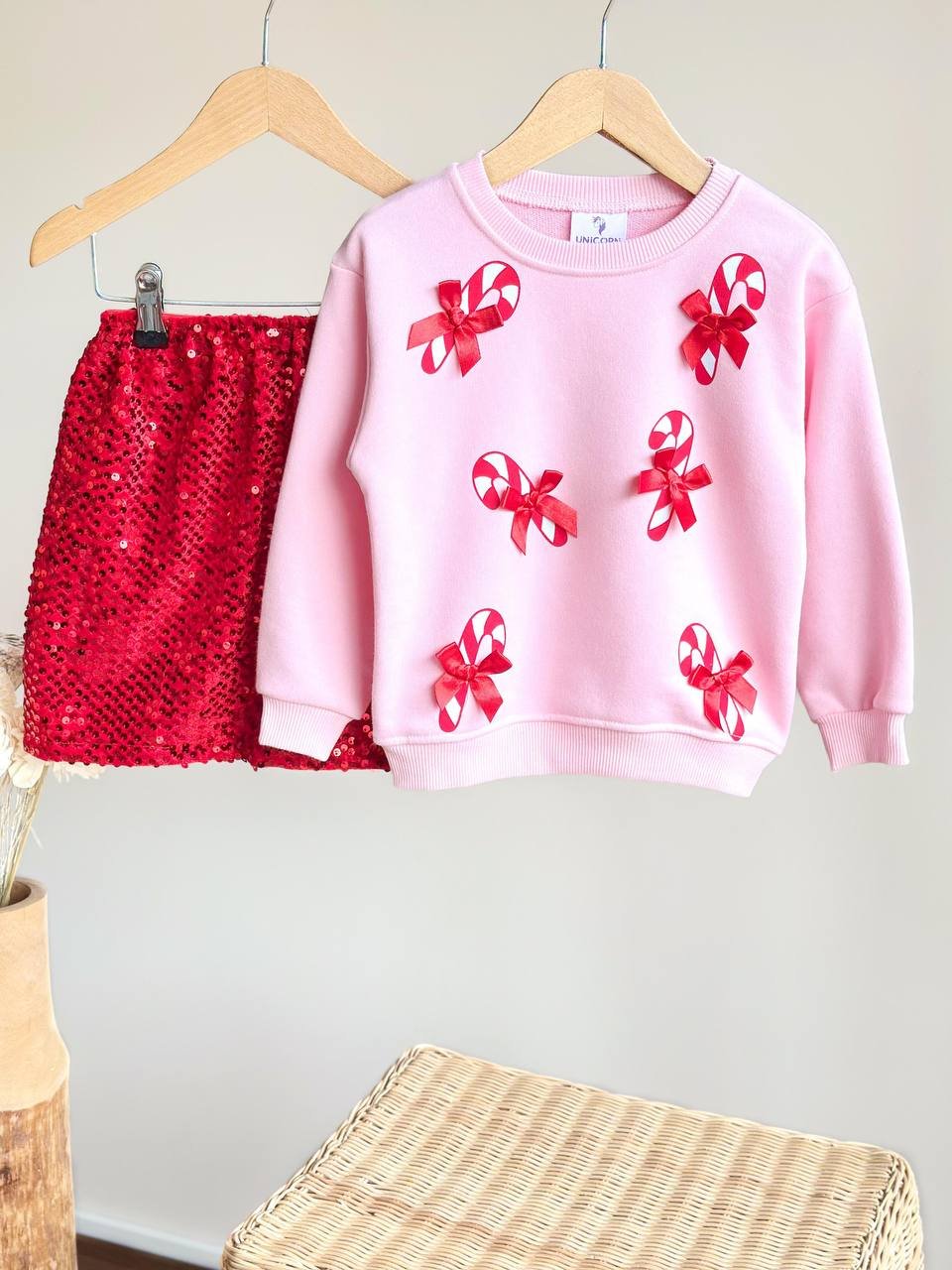 Unicorn Kurdele Aplikeli Pullu Etekli Takım – Pembe & Kırmızı, Kız Çocuk, 2–8 Yaş