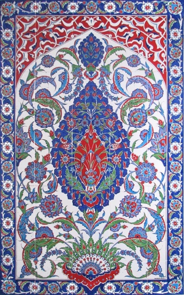 Armada Çini 100x160 Cm ED 650 Göbekli Madalyon Desenli El dekoru Çini Pano