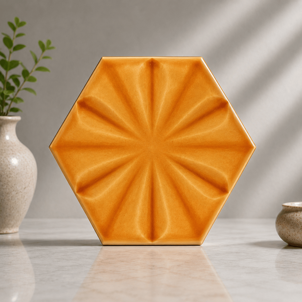 Armada Çini 15x17 Cm Çiçekli Karamel Altıgen Seramik