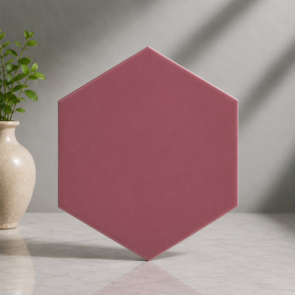 Armada Çini 15x17 Cm Düz Koyu Pembe Altıgen Seramik 