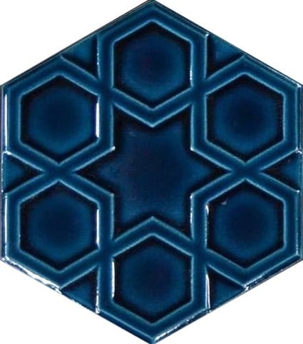 Armada Çini 15x17 Cm Rölyefli Yıldız Petrrol mavisi Altıgen Seramik 