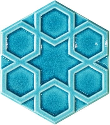 Armada Çini 15x17 Cm Rölyefli Yıldız Turkuaz Altıgen Seramik