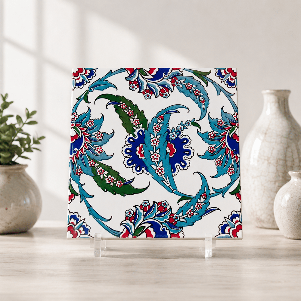 Armada Çini 20x20 Cm AC 1 Yaprak Desenli Kütahya Çini Karo