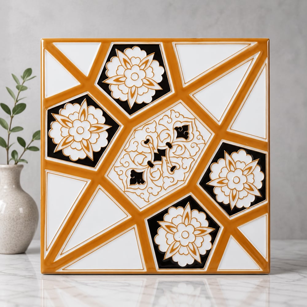 Armada Çini 20x20 Cm AC 3  B Geometrik Sarı Desen Çini Karo