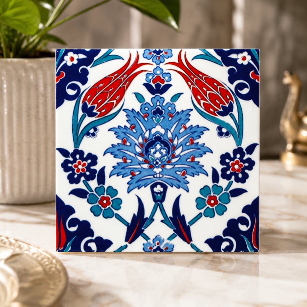 Armada Çini 20X20 Cm Ac 4 İznik Lale Desen Kütahya Çini Karo