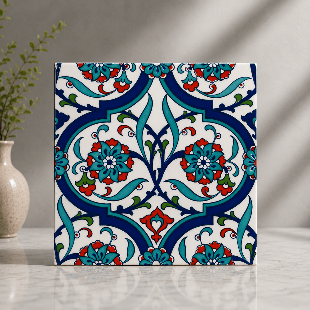 Armada Çini 20x20 Cm Ac 56 Kütahya Çinisi İznik Desenli Çini Karo
