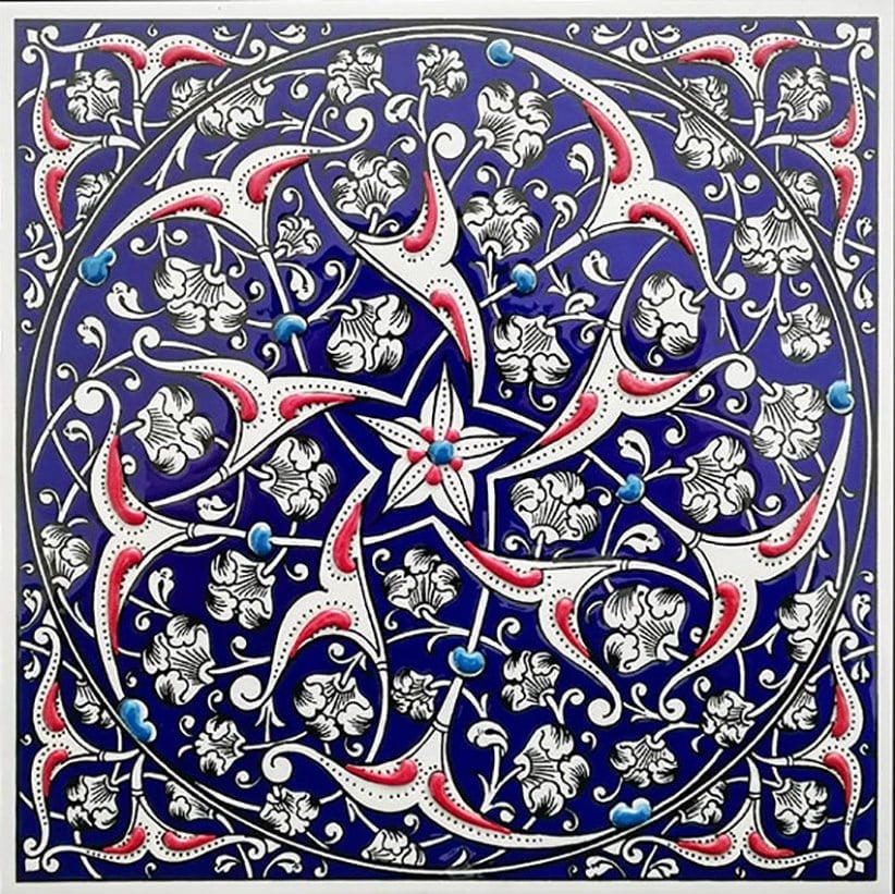 Armada Çini 20x20 Cm ED 322 İznik Rumi Desenli Kütahya Çini Karo