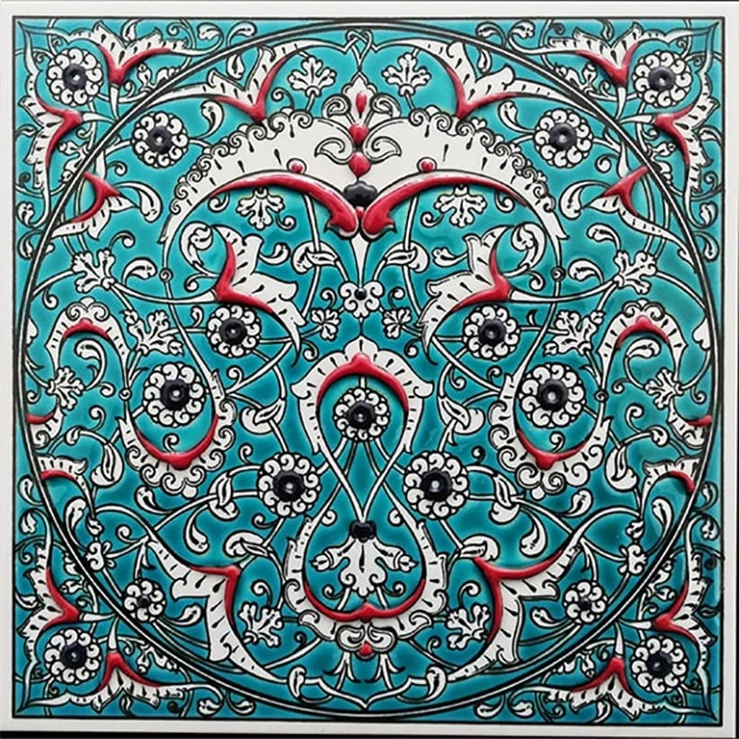 Armada Çini 20x20 Cm ED 324 İznik Rumili Desen Eldekoru Çini Karo