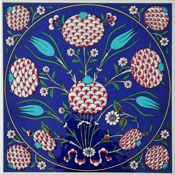 Armada Çini 20x20 Cm ED 336 Kobalt klasik nar Desenli Eldekoru Çini karo