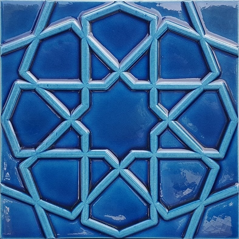 Armada Çini 20x20 Cm Rölyefli Petrol Mavisi Selçuklu Yıldızı Deseni Çini Karo