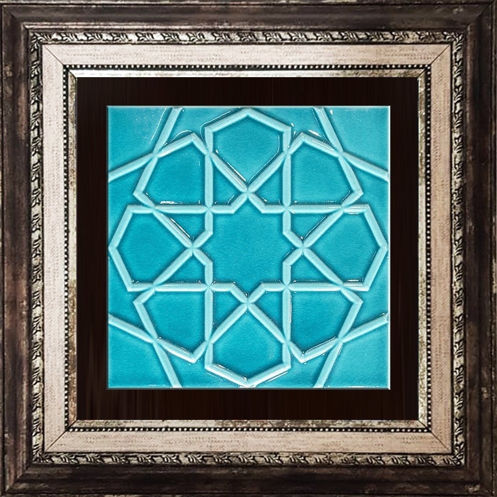 Armada Çini 20x20 Cm Rölyefli Turkuaz Selçuklu Yıldızı Deseni Çini Karo