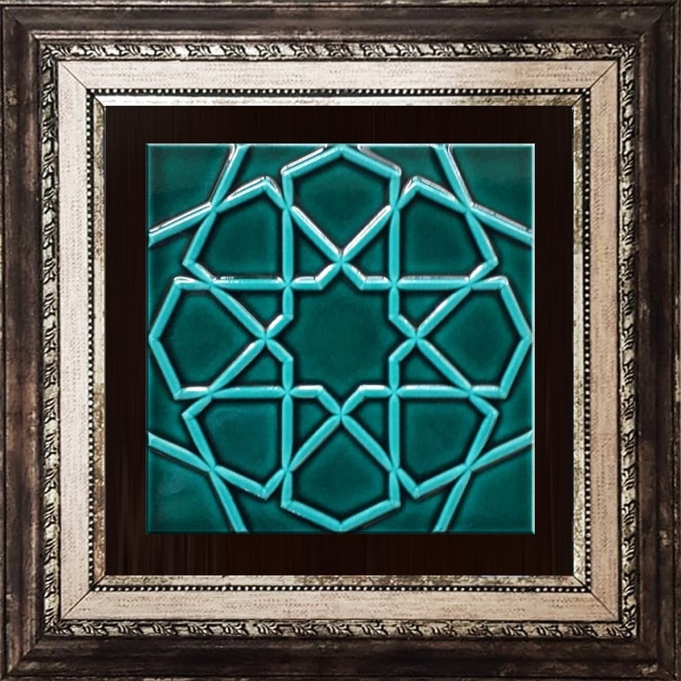 Armada Çini 20x20 Cm Rölyefli Yeşil Selçuklu Yıldızı Deseni Çini Karo