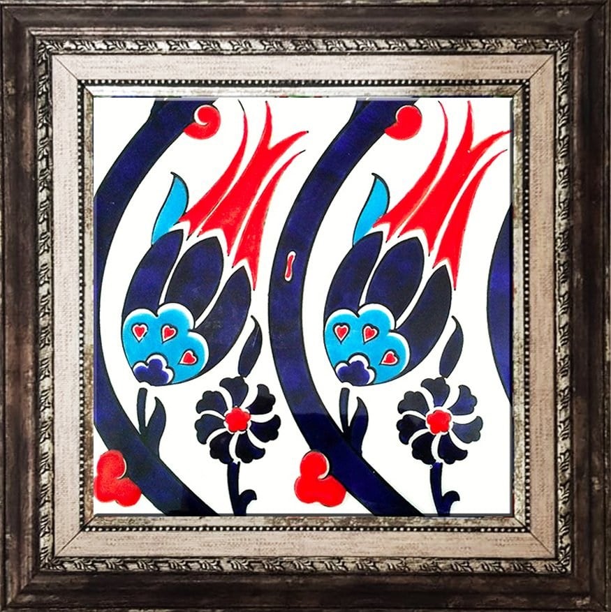 Armada Çini 20x20 Cm SP 77 Kütahya Çinisi İznik Lale Desen Çini Karo