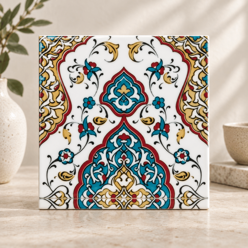 Armada Çini 20x20 Cm SP 79 Kütahya Çinisi Osmanlı Desenli Turkuaz  Çini Karo