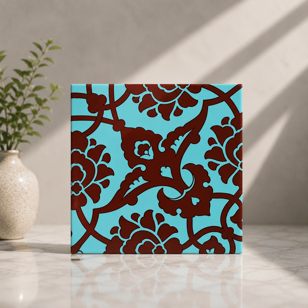 Armada Çini 20x20 Cm SP 83 Turkuaz Kahve Kütahya Çini Seramik Karo