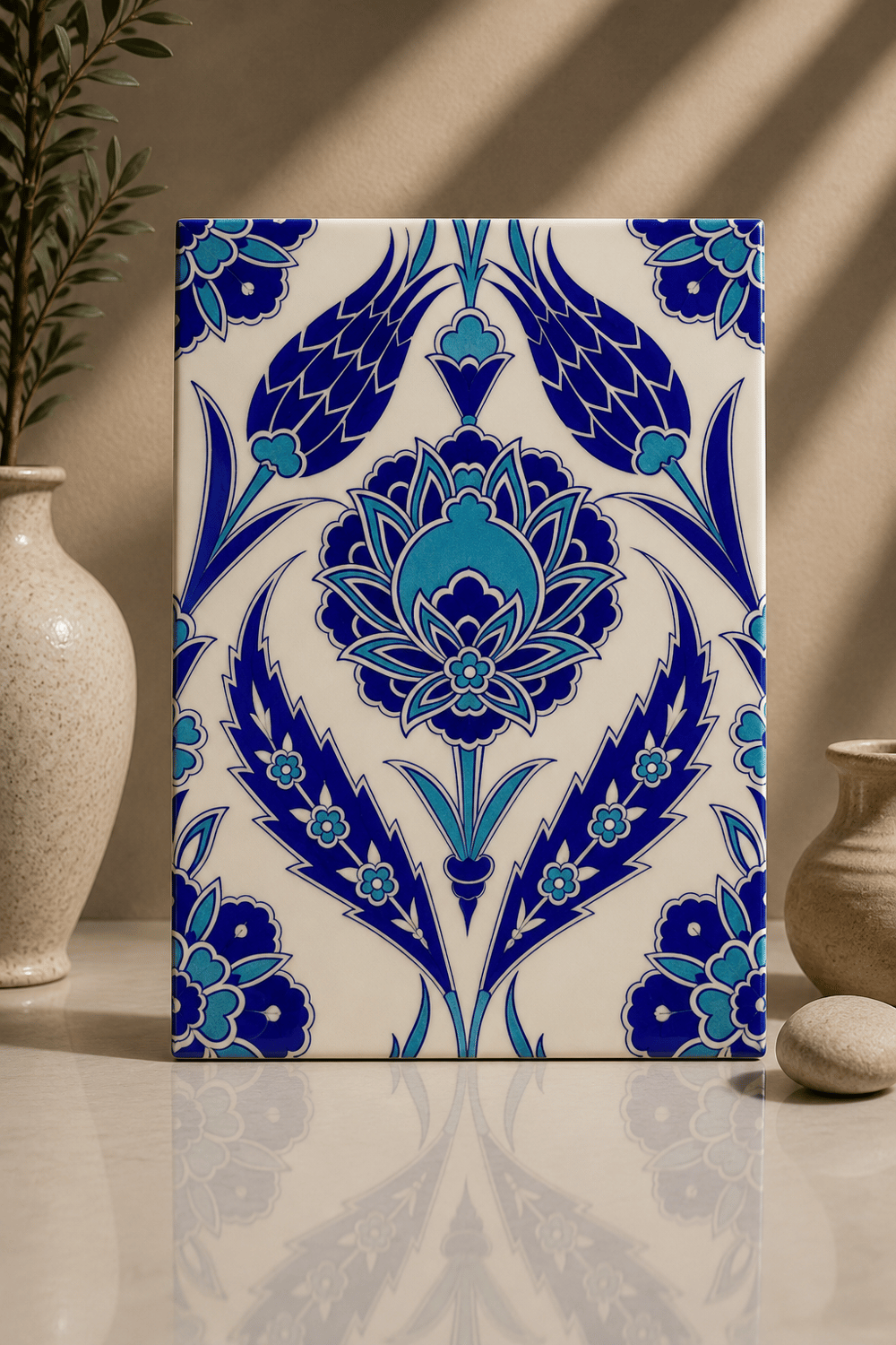 Armada Çini 20x25 Cm Ac 308 Mavi Beyaz Lale desen Kütahya Çini Karo