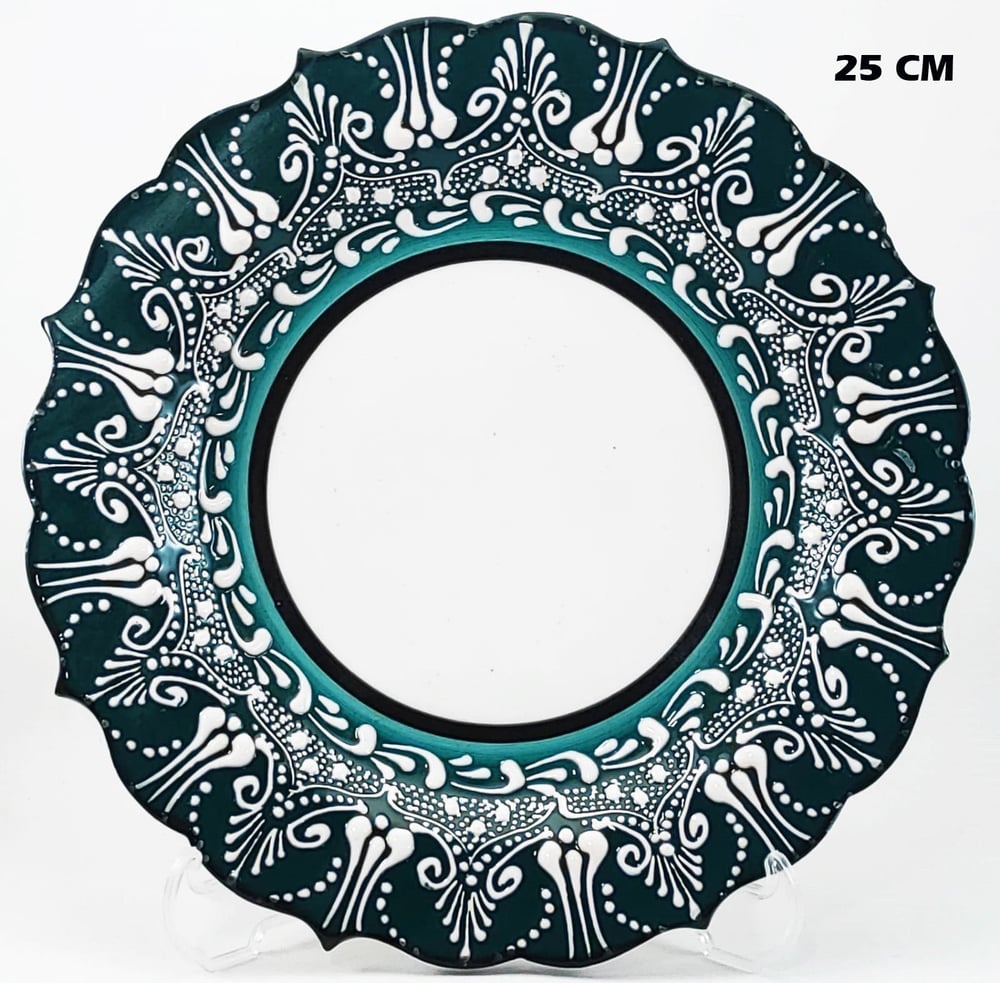 Armada çini 25 cm AR 250 Çini İşlemeli Resim Baskı ve Kaligrafi Tabağı Yeşil