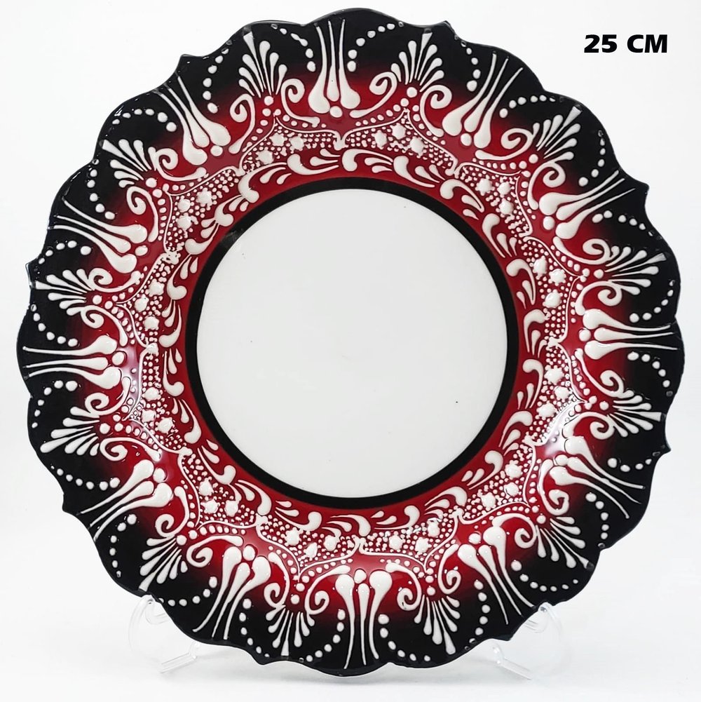 Armada çini 25 cm AR 255 Çini İşlemeli Resim Baskı ve Kaligrafi Tabağı Kırmızı