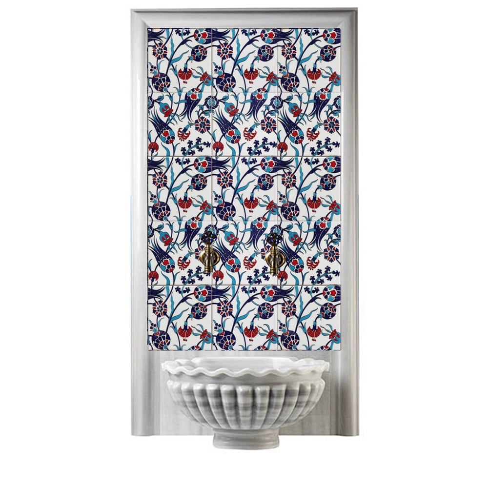 Armada Çini 60x100 Cm SP 105 Lale Karanfil Serigraf Türk Hamamı Pano