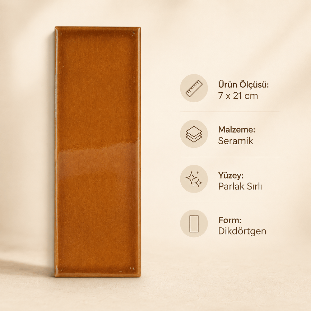 Armada Çini 7x21 Cm Düz Karamel  Çini Seramik