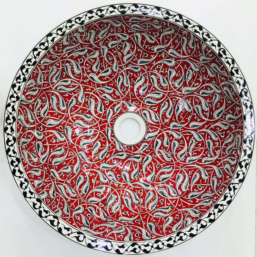 Armada Çini Rumi Desenli El Yapımı Tezgah Üstü Çini Lavabo
