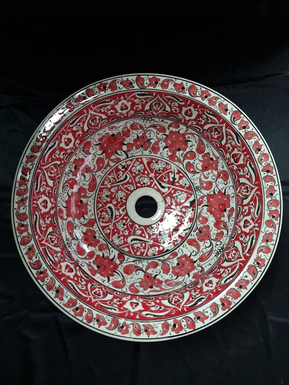 Armada Çini Şakayık Desenli El Yapımı Tezgah Üstü Çini Lavabo