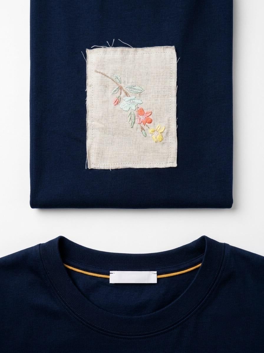 Keten Nakış Detaylı T-shirt Lacivert