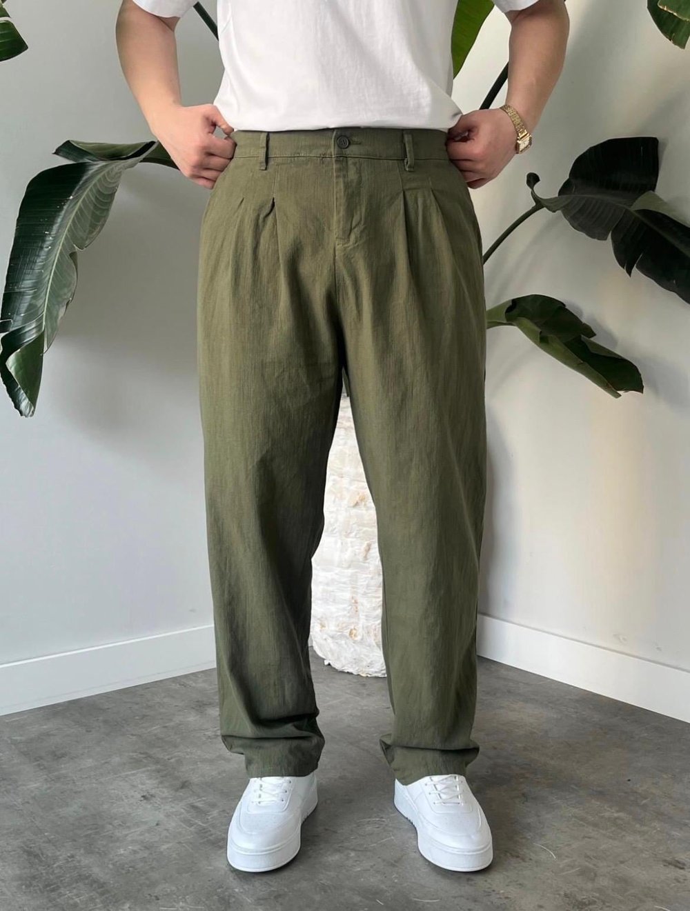 Keten Plili Baggy Pantolon