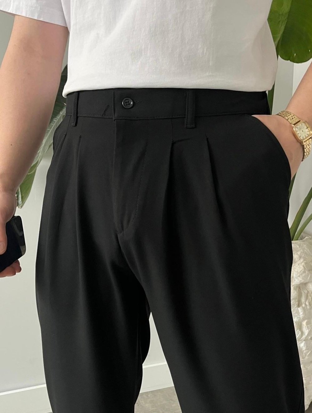 Siyah Plili Baggy Pantolon